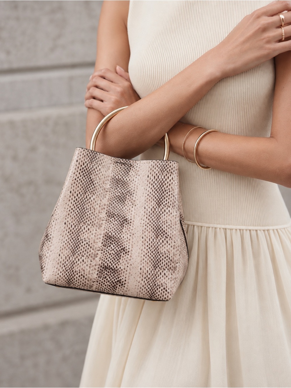 Aldo Snake-Embossed Top Handle Bag in Beige Taupe